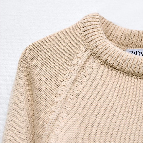 Zara NWT Basic Knit Cropped Sweater Beige - Picture 4 of 13